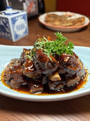 Dumplings cooking in steamer